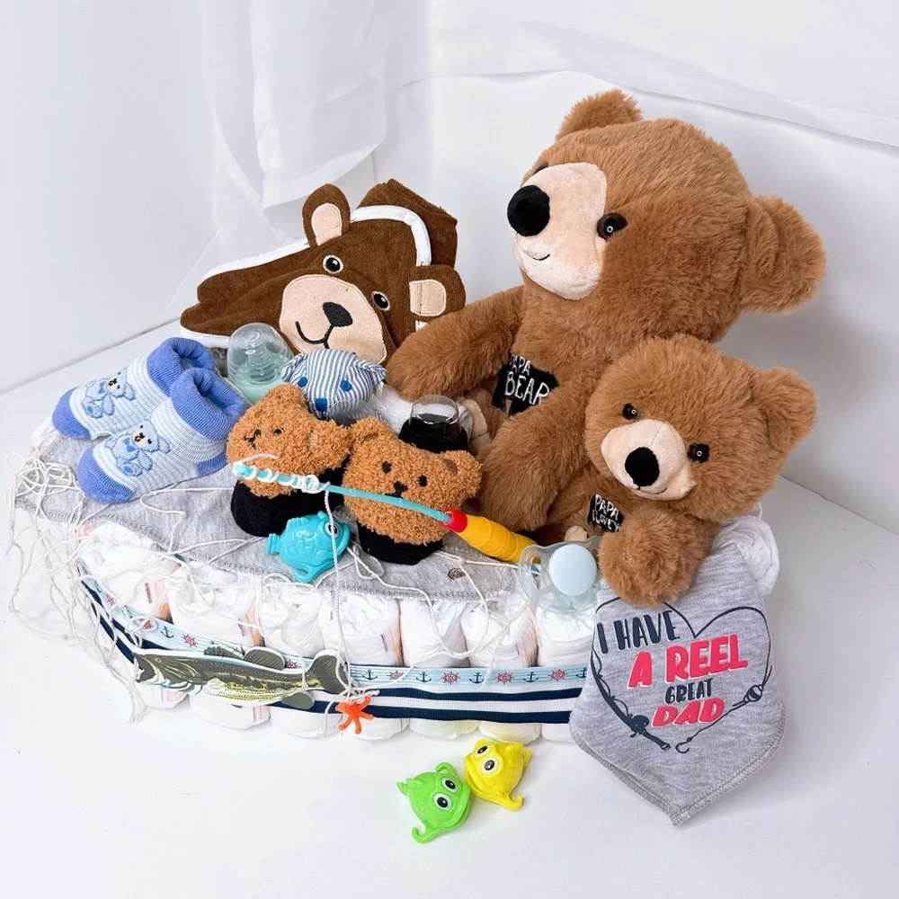 Boat Fishermen Diaper Cake, Themed Baby Gift Set
